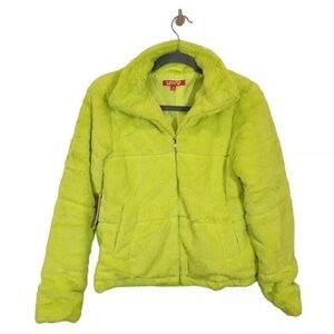 Love 83 Neon Yellow Faux Fur Zip Up Coat
